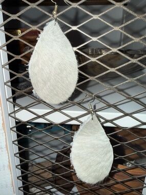 White Cowhide Teardrop Earrings
